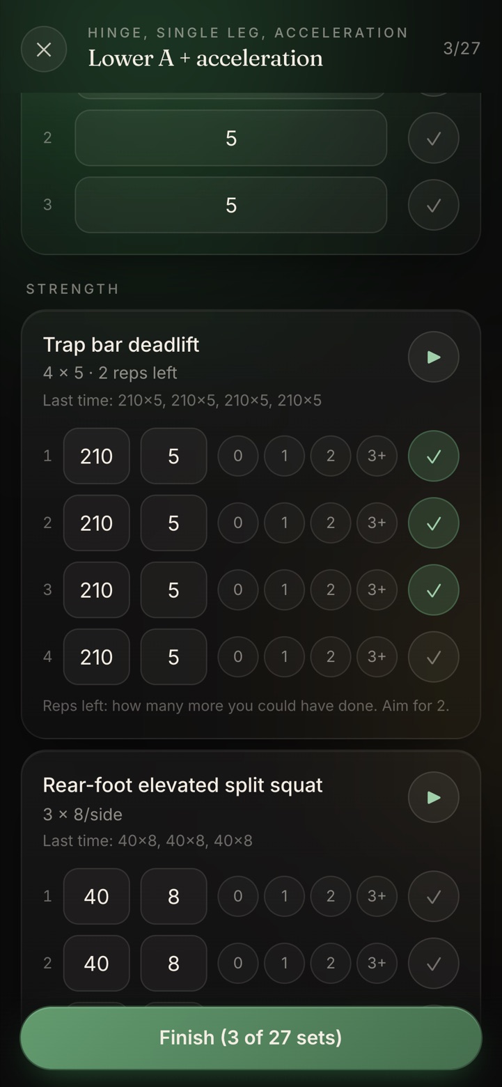 Workout logger in the athlete app (demo account)
