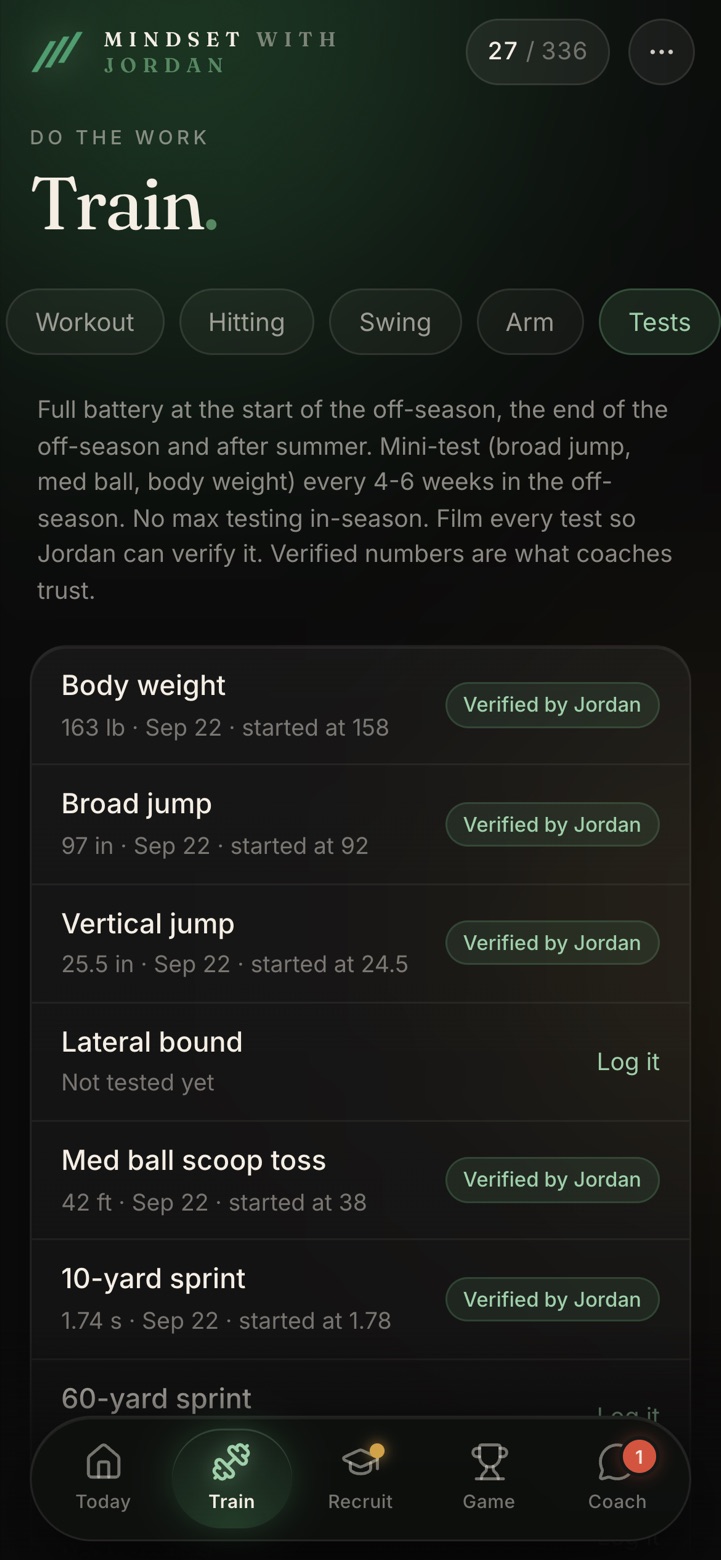 Tests in the athlete app (demo account)