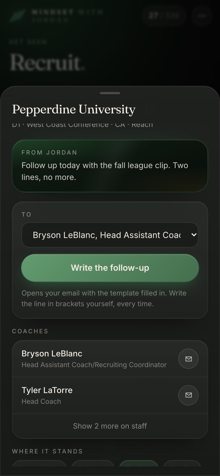 Each school in the athlete app (demo account)